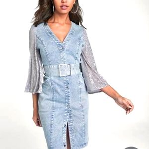 A Venus Sequin Sleeve Denim Dress
